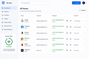 Password manager with strong auto-generated passwords
