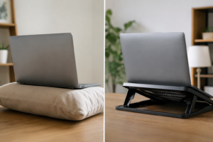 Laptop on a pillow vs. ventilated laptop stand