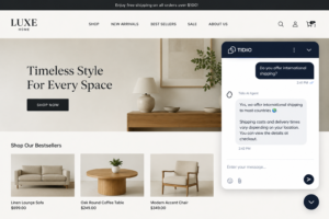Tidio chatbot interface on an e-commerce website answering a customer question