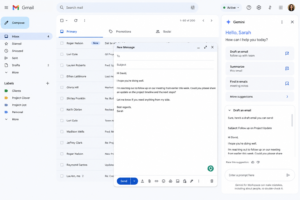Google Gemini interface integrated with Gmail, showing an email draft being generated
