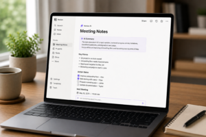 Notion AI workspace showing a summarized meeting notes page