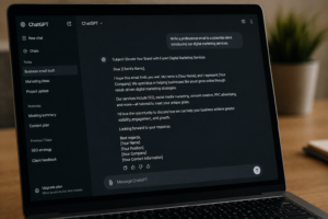 Screenshot of ChatGPT interface showing a business email draft