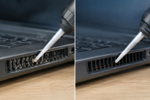 Laptop vents before and after dust cleaning