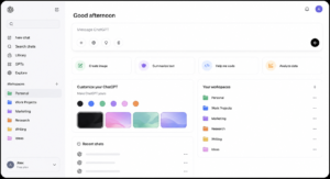 ChatGPT dashboard with workspaces and customization options
