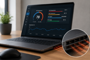 Laptop temperature monitor with cooling vents